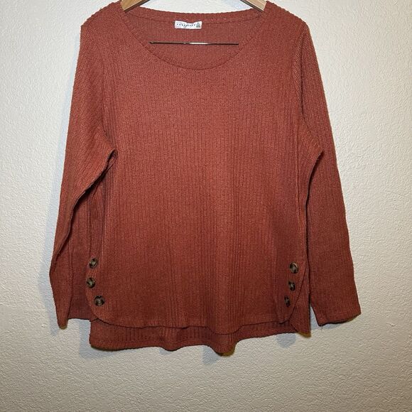 Retrology Womens 2X Sweater Rustic Orange Buttons Lightweight Layer Holiday - Picture 1 of 5